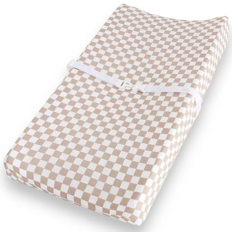 Beige Checkered Changing Pad Cover 1