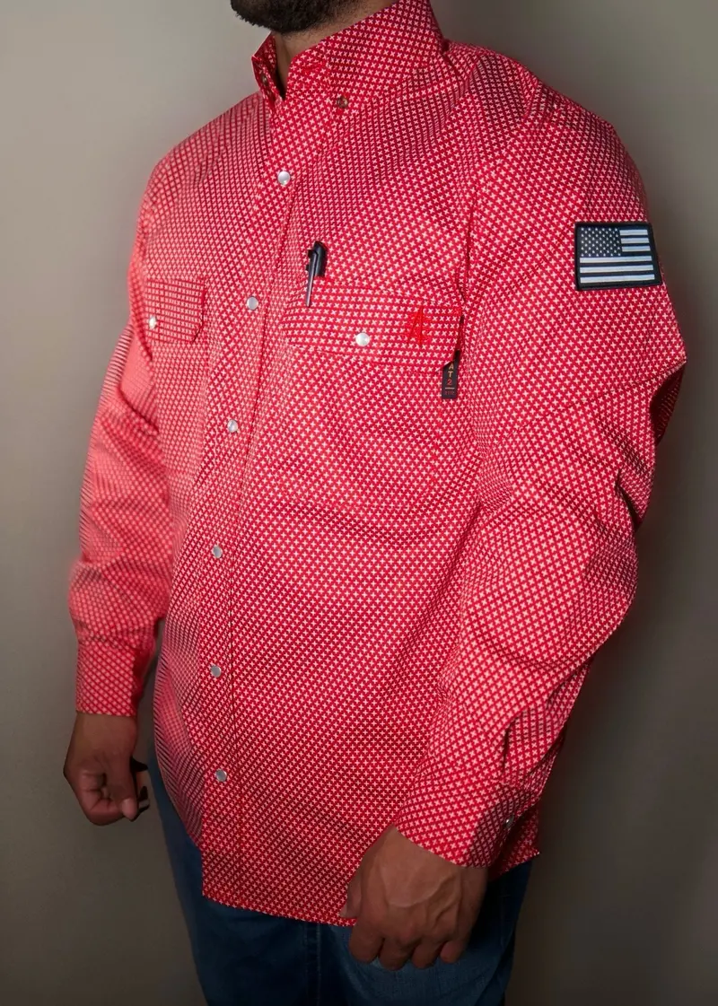 Flame-Resistant Pearl Snap Work Shirt In Alpha Red 1