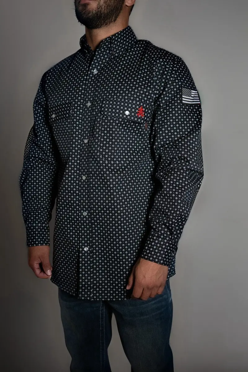 Flame-Resistant Pearl Snap Work Shirt In Reaper Black 1