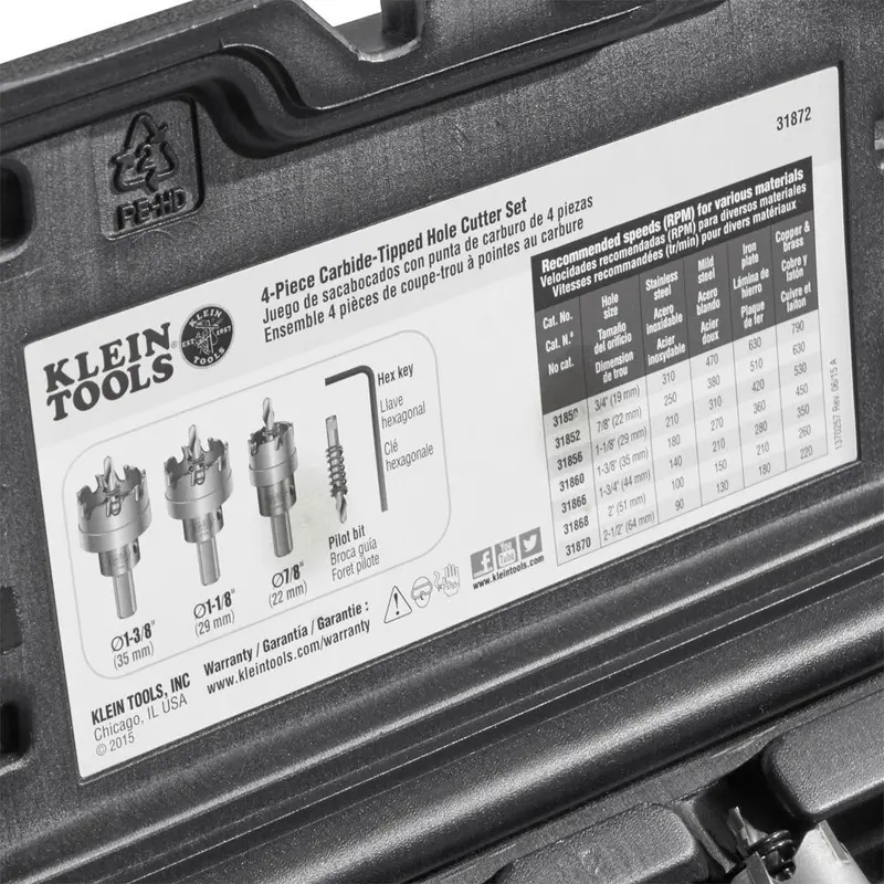 Klein 31872 4-Piece Carbide Hole Cutter Set For Metal And Wood 1