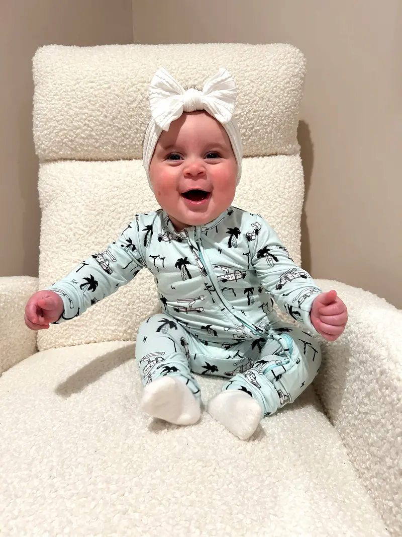 Powerlines & Palm Trees Bamboo Romper Set – Tropical-Inspired 2-Piece Outfit 1