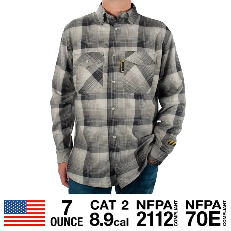 Santana Black-And-Silver Flame-Resistant Stretch Plaid Shirt 1