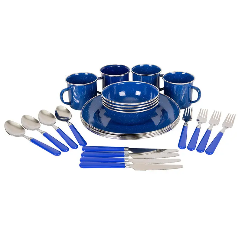 Stansport Deluxe 24-Piece Enamel Camping Tableware Set 1