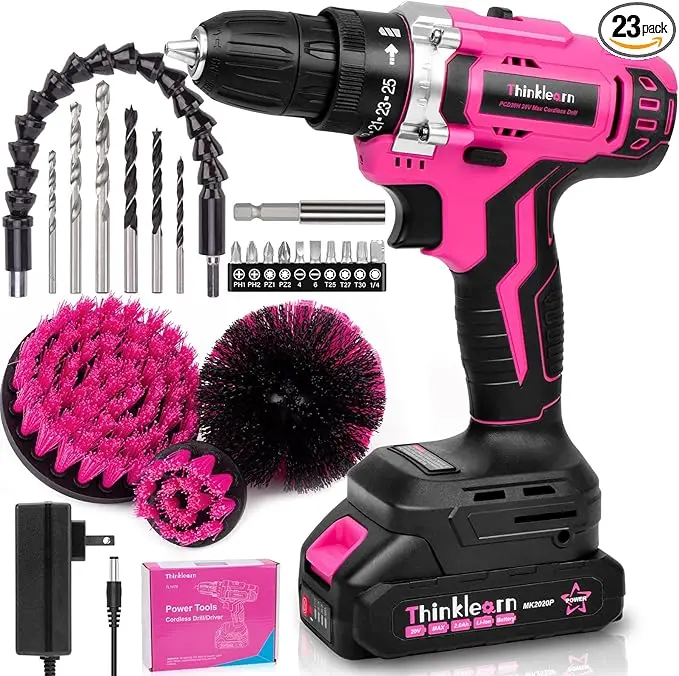 Thinklearn 20V Cordless Pink Drill Combo Set – Tl1078 1