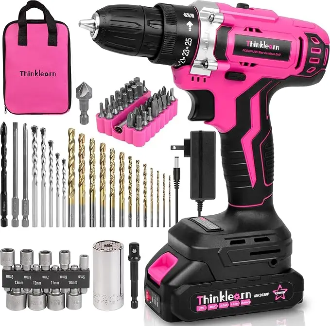 Thinklearn Pink 20V Cordless Drill And Accessory Kit – Tl1018 1