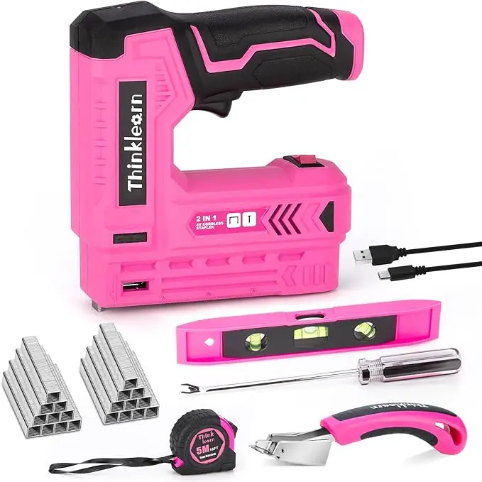 Thinklearn Pink 7-Piece 2-In-1 Electric Stapler And Staple Gun – Tl1056 1