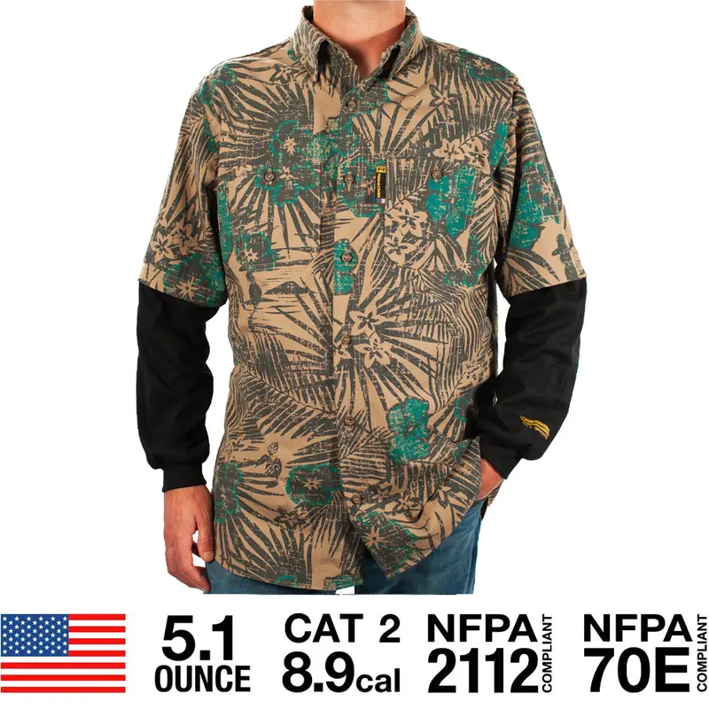 Tropic Camo Beige Flame-Resistant Hawaiian Shirt 1