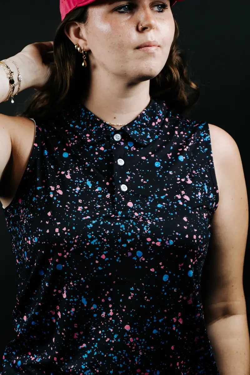 Women’S Black Paint Splatter Golf Polo 1