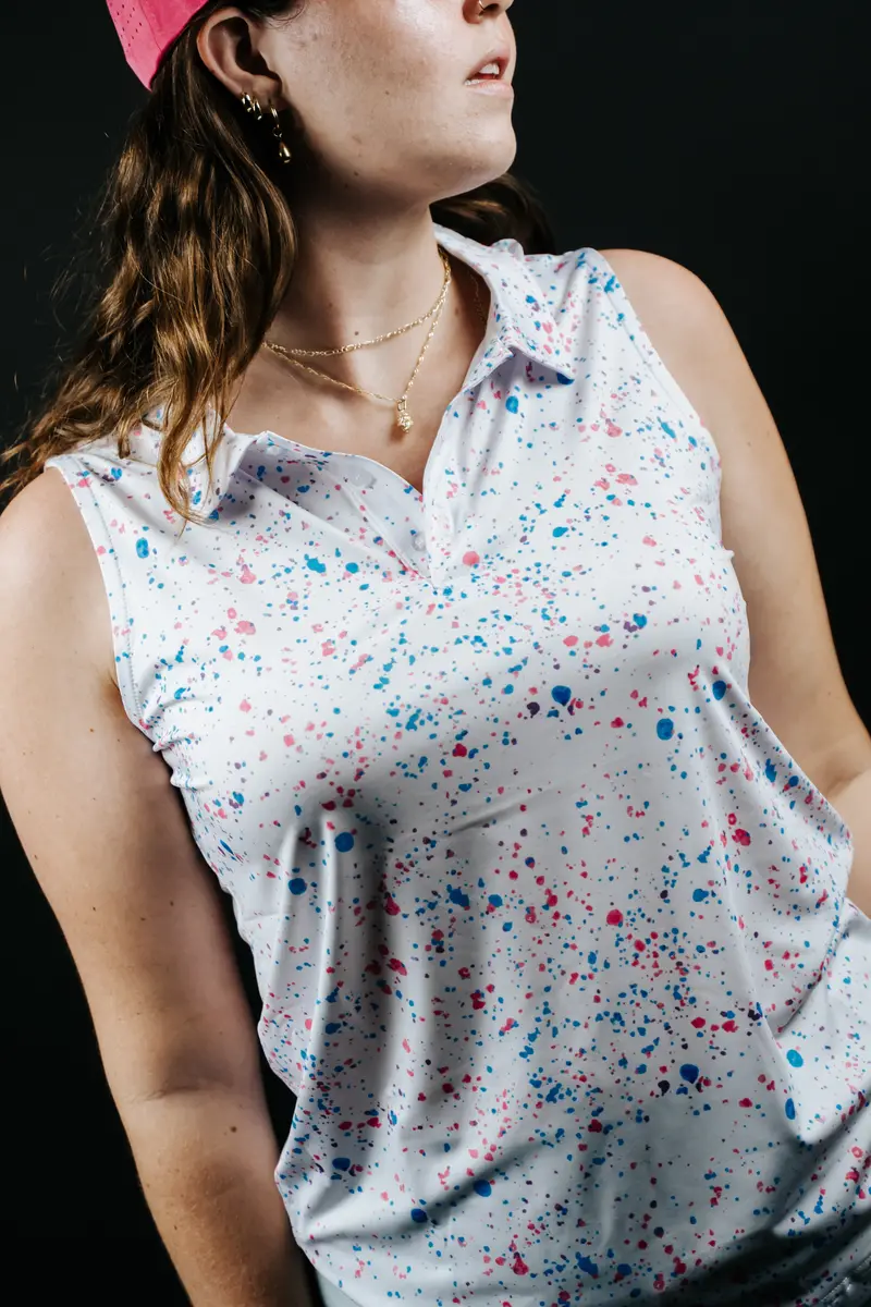 Women'S White Paint-Splatter Polo Shirt 1