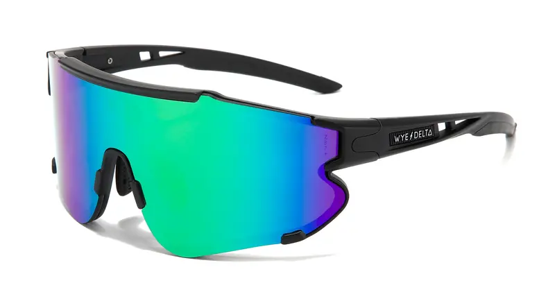 Z87+ Hiviz Safety Glasses – Matte Black Frame With Green Reflective Polarized Lenses 1